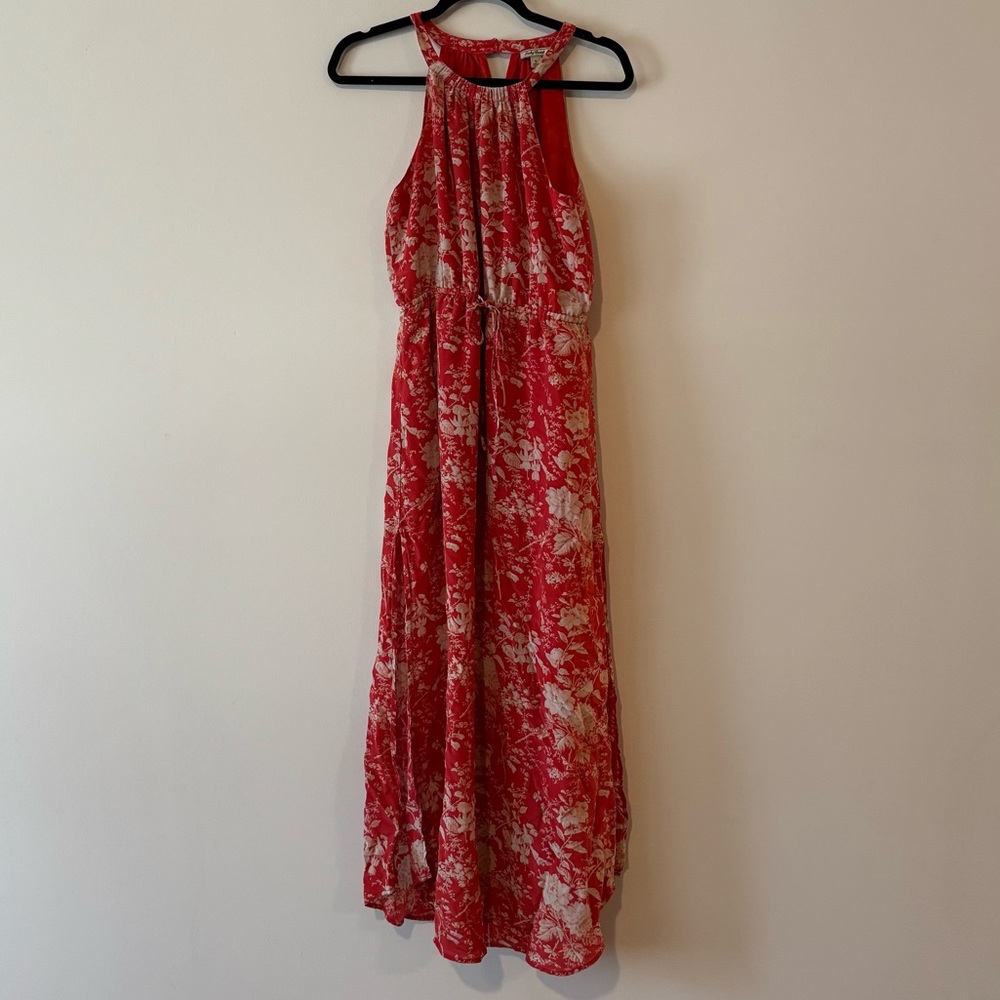 Lucky Brand Floral Tie Waist Apron Neck Maxi Dress
